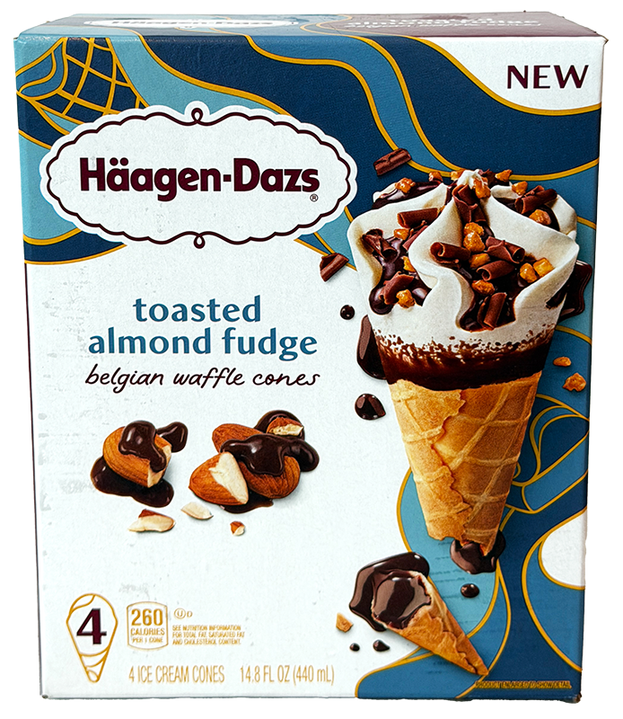 Haagen-Dazs Toasted Almond Fudge Belgian Waffle Cones 4 Bars