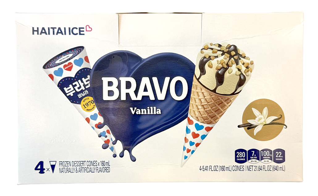Haitai Ice Bravo Vanilla Frozen Dessert Cones 4 Bars